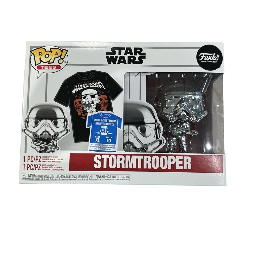 Funko POP! Star Wars #296 Silver Chrome Stormtrooper with XL T-Shirt NEW Tees